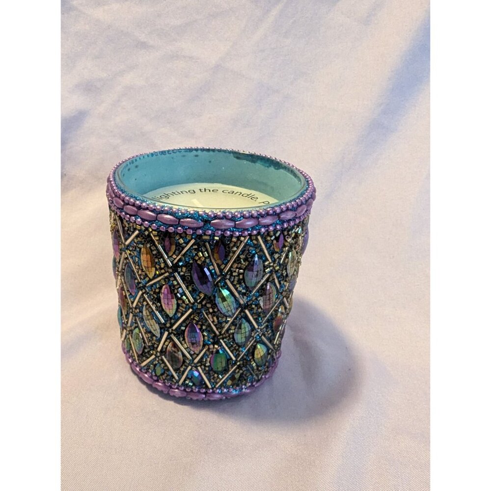 Jeweled Beaded Candle Purple Blue Green